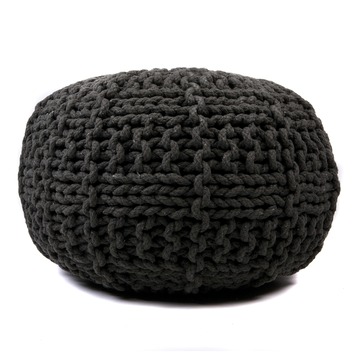 Poef gebreid rond antraciet 50x35 cm