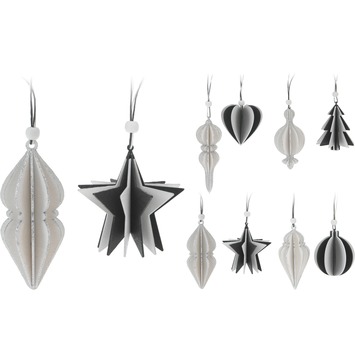 Houten kerstdecoratieset zwart-wit, 2 stuks