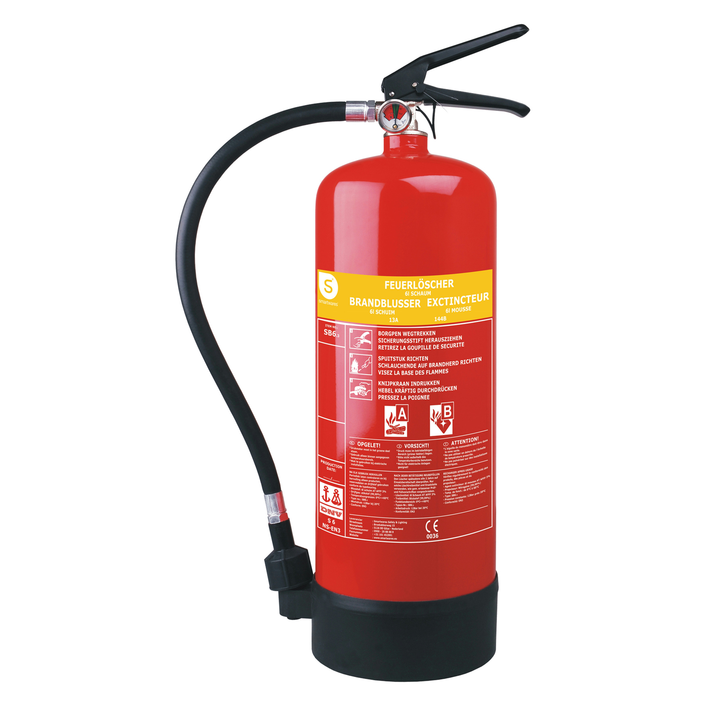 Smartwares Brandblusser Sb6 6000 Ml Schuim Brandklasse Ab Inclusief Ophangbeugel smartwares kopen in de aanbieding