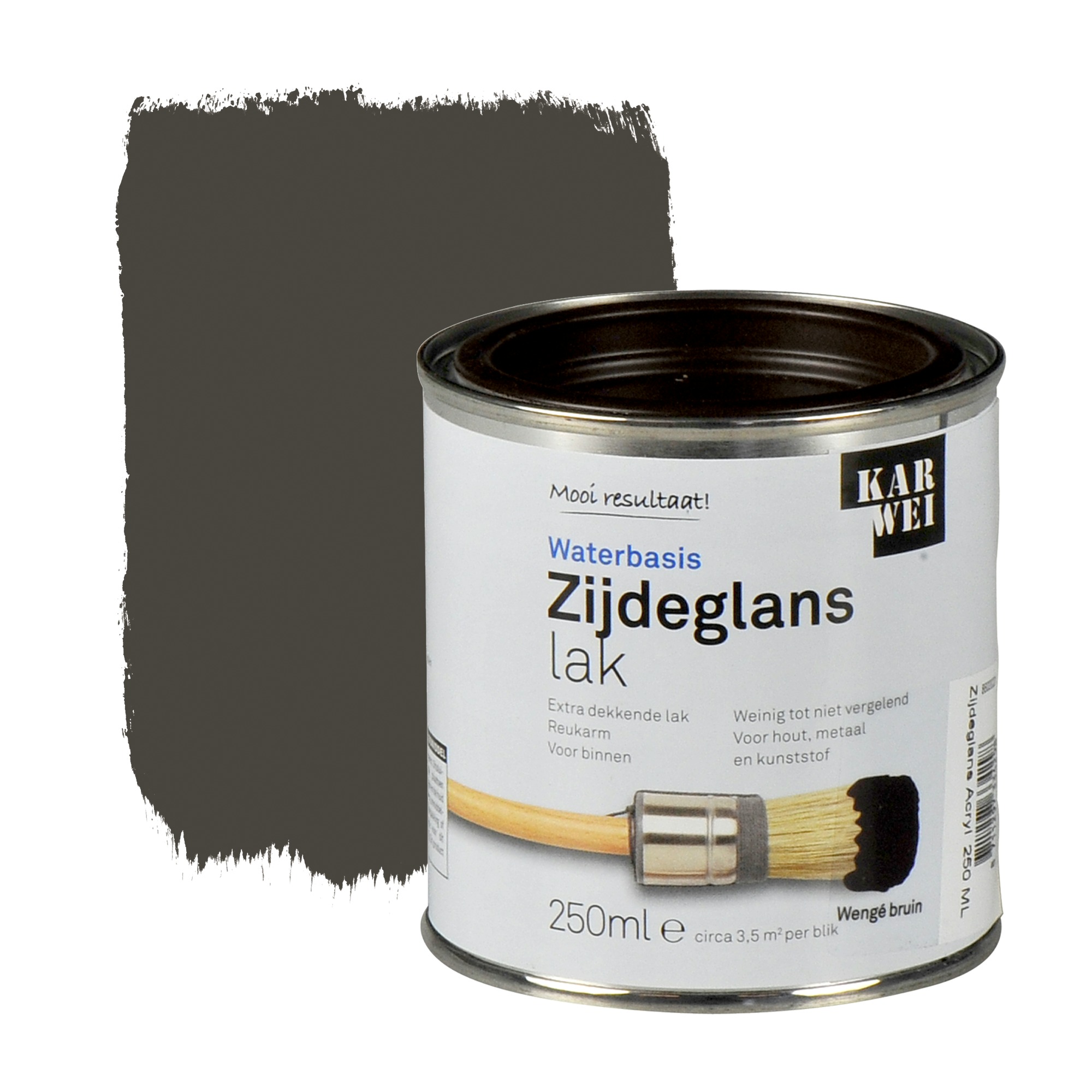 Karwei Lak Waterbasis Zijdeglans Wenge Bruin Extra Dekkend 250 Ml karwei kopen in de aanbieding