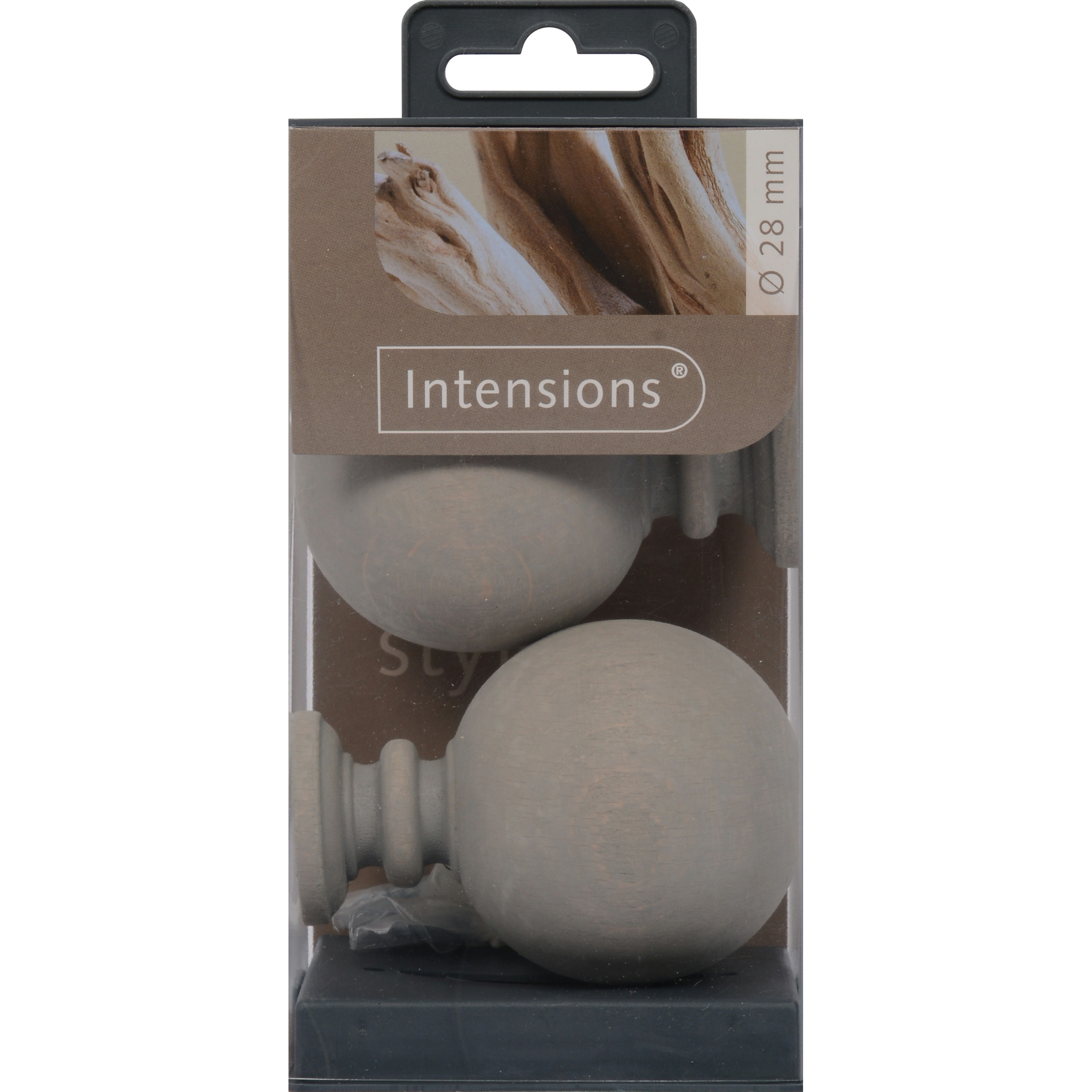 Intensions Gordijnroede O28 Mm Grijs Hout Knop Bol 2 Stuks intensions kopen in de aanbieding