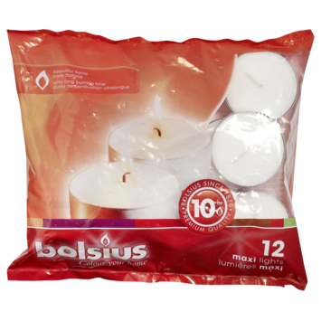 Bolsius maxilicht 10 uur wit zak 12 stuks