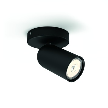 Philips Pongee Opbouwspot (Zwart) - Warmwit Licht - Wandspot of Plafondspot met 1 Lichtpunt - GU10 - SceneSwitch - Eenvoudig Dimbaar met Je Klassieke Schakelaar