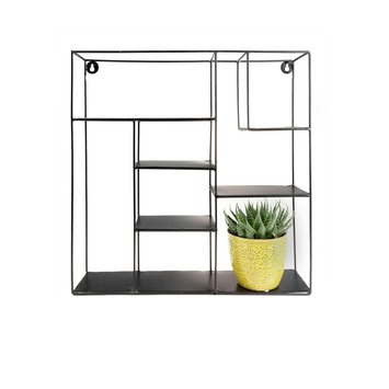 Metalen wandrek zwart, met vakjes