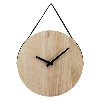 Wandklok Dex van hout met zwarte wijzers en band