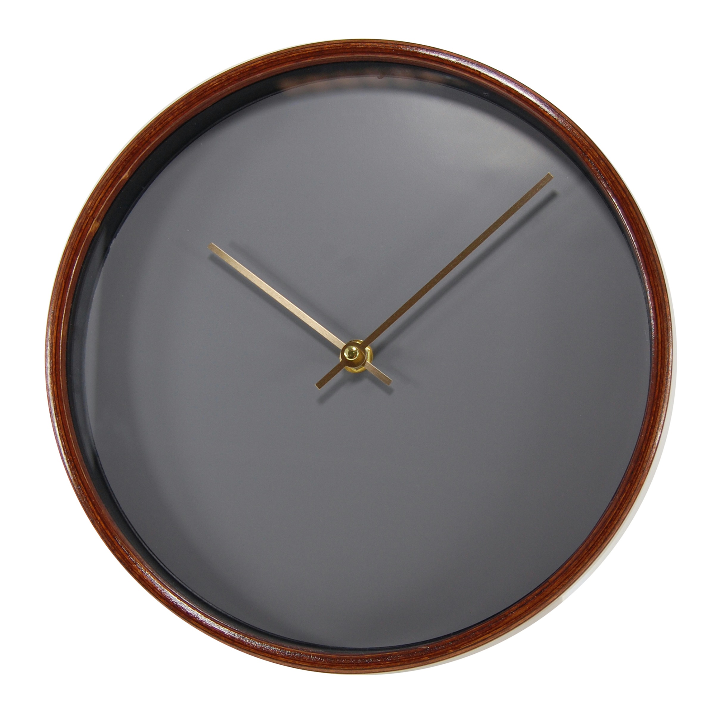 Wandklok Otis Met Donker Houten Lijst Gouden Wijzers En Grijze Wijzerplaat huismerk kopen in de aanbieding