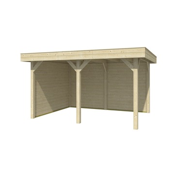 Overkapping Lombok Onbehandeld Hout Blank met Achterwand en Zijwand 304x396 cm