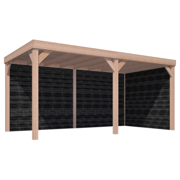 Overkapping Douglas Hout Zwart met Achterwand en Zijwand 270x522 cm