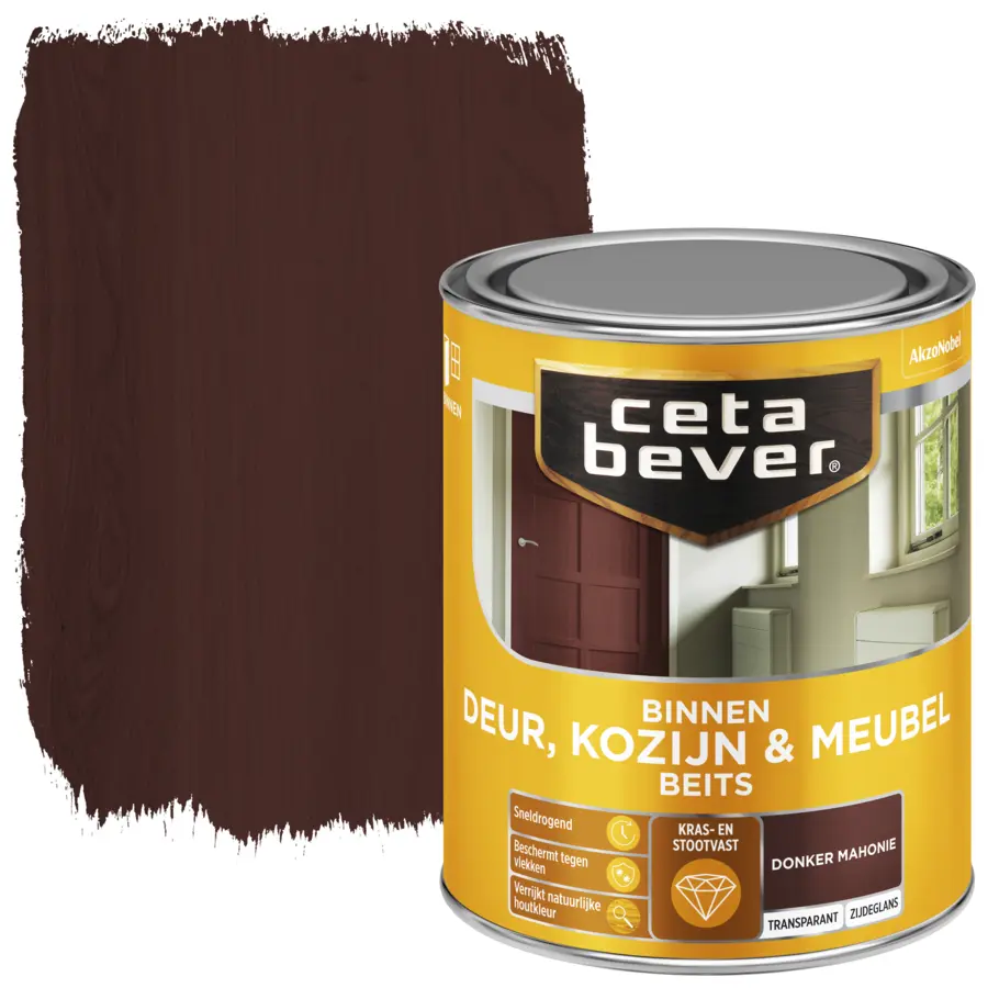 CetaBever Deur, Kozijn & Meubelbeits transparant donker mahonie zijdeglans 750 ml