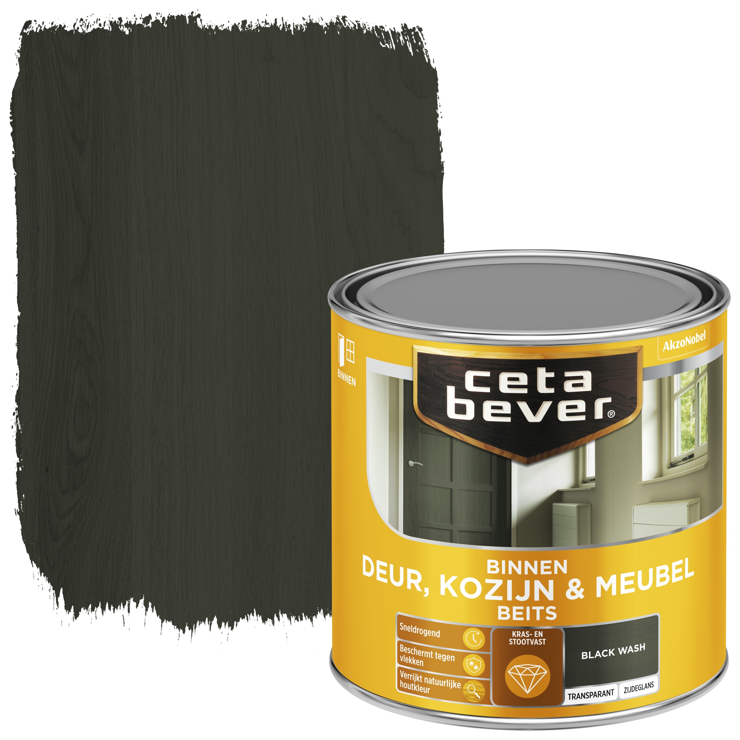Cetabever Binnenbeits Deur Kozijn En Meubel Transparant Black Wash Zijdeglans 250 Ml cetabever kopen in de aanbieding