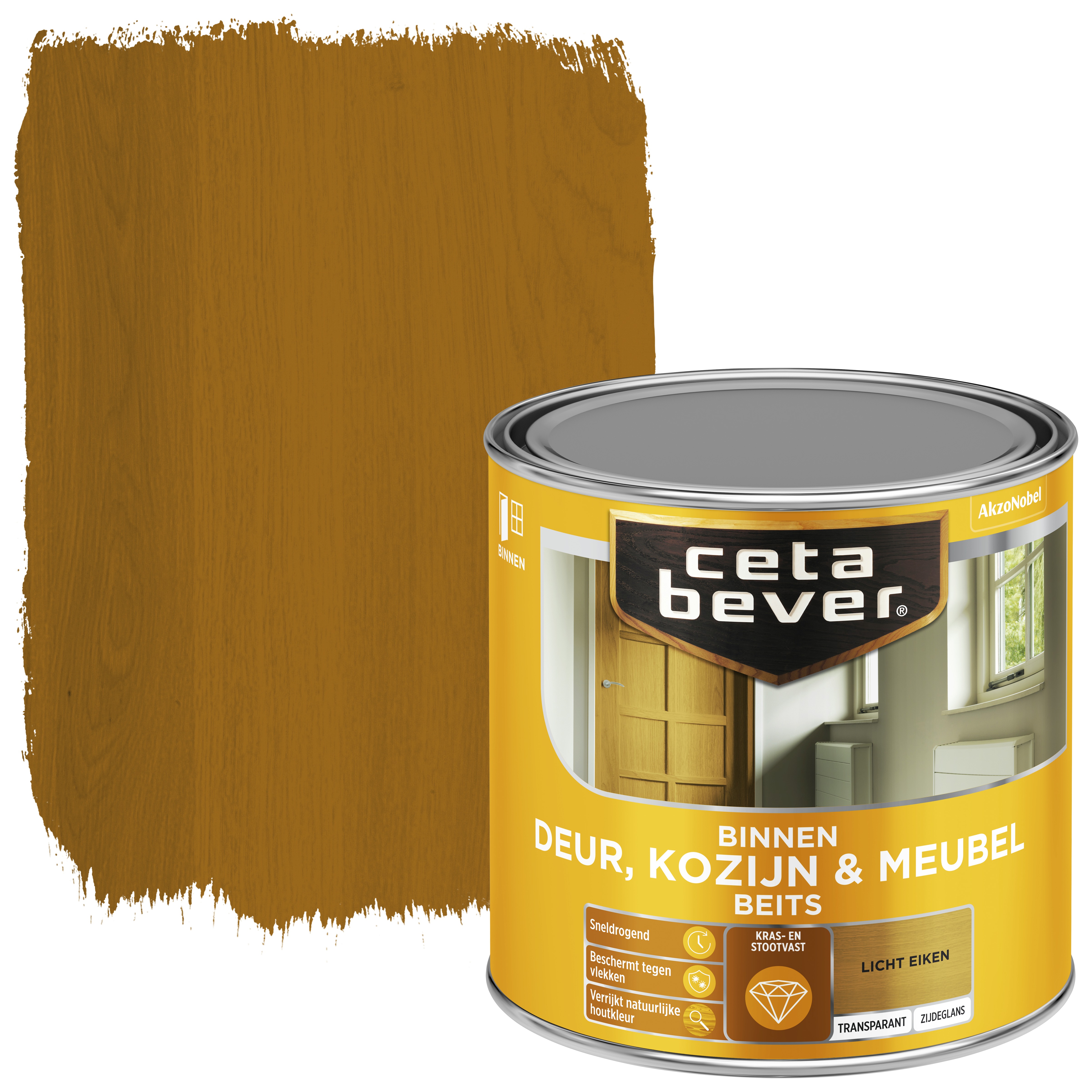 Cetabever Binnenbeits Deur Kozijn En Meubel Transparant Licht Eiken Zijdeglans 250 Ml cetabever kopen in de aanbieding