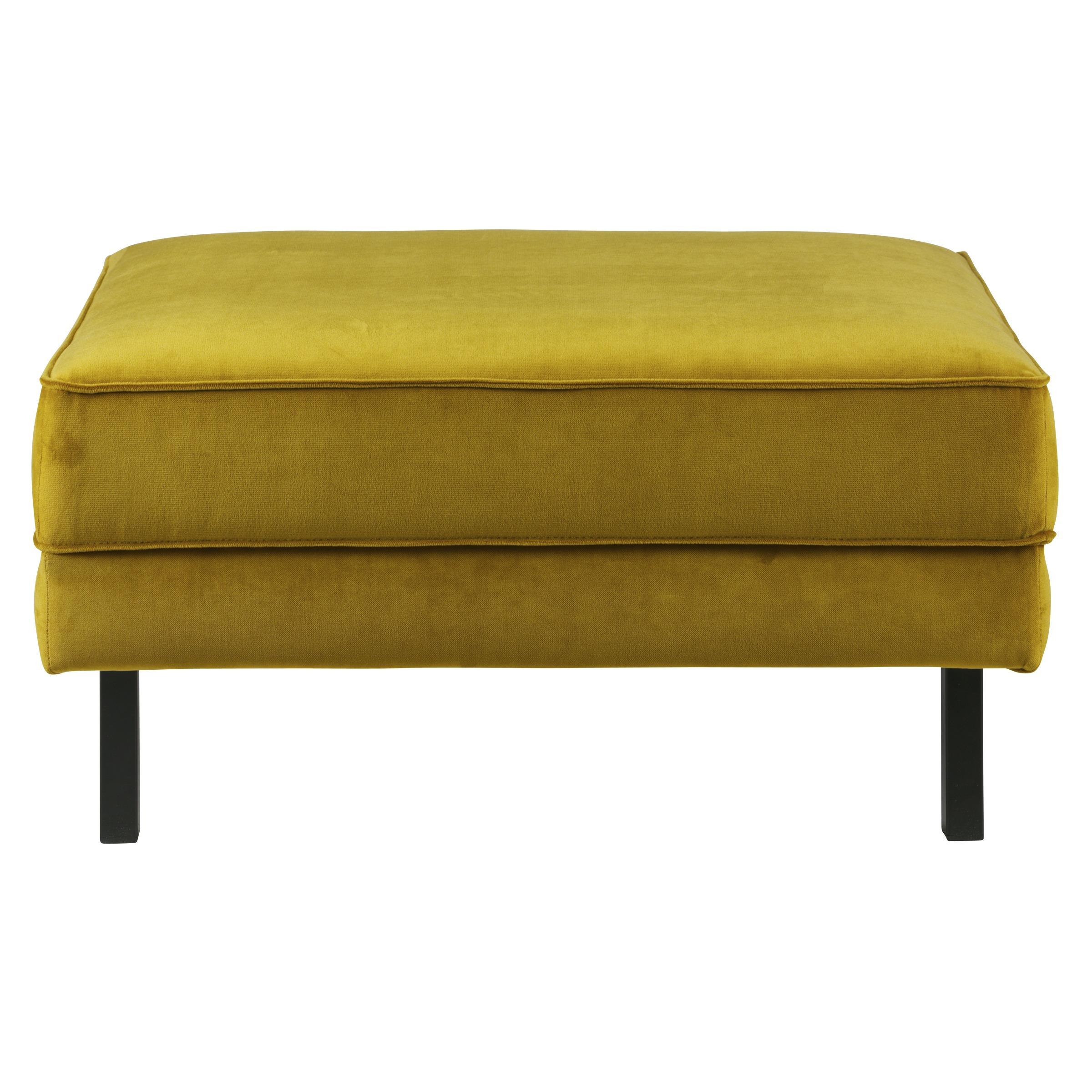 Woood Hocker Robin Vierkant Oker Geel Fluweel Gestoffeerd woood kopen in de aanbieding