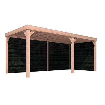 Overkapping Douglas Hout Zwart met Achterwand en Zijwand 270x582 cm