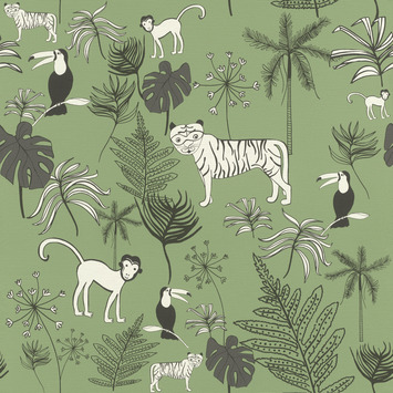 Claas Vliesbehang Jungle Donkergroen Dessin 531817 Kopen Kinderbehang Karwei