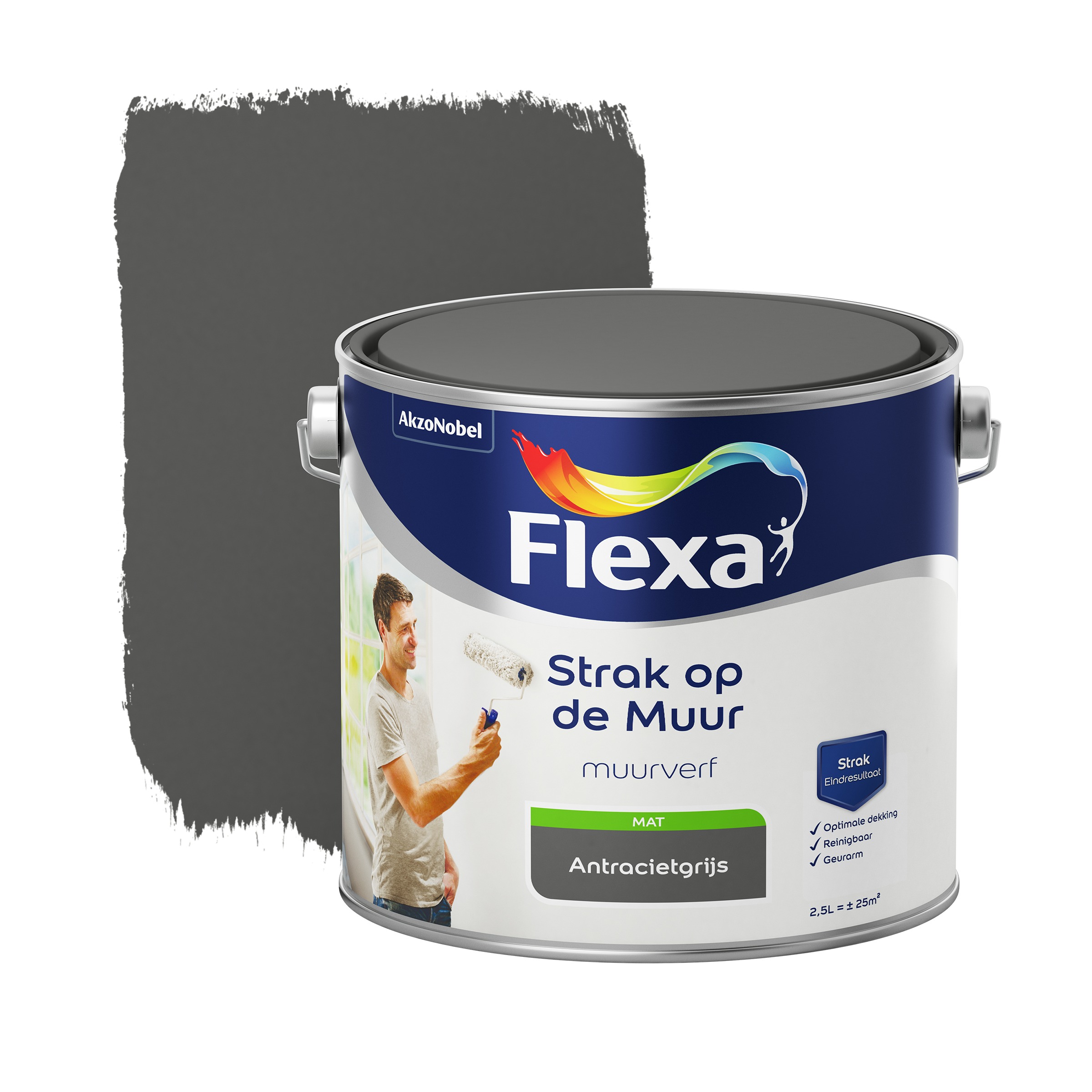 Flexa Strak Op De Muur Muurverf Antraciet 25 flexa kopen in de aanbieding