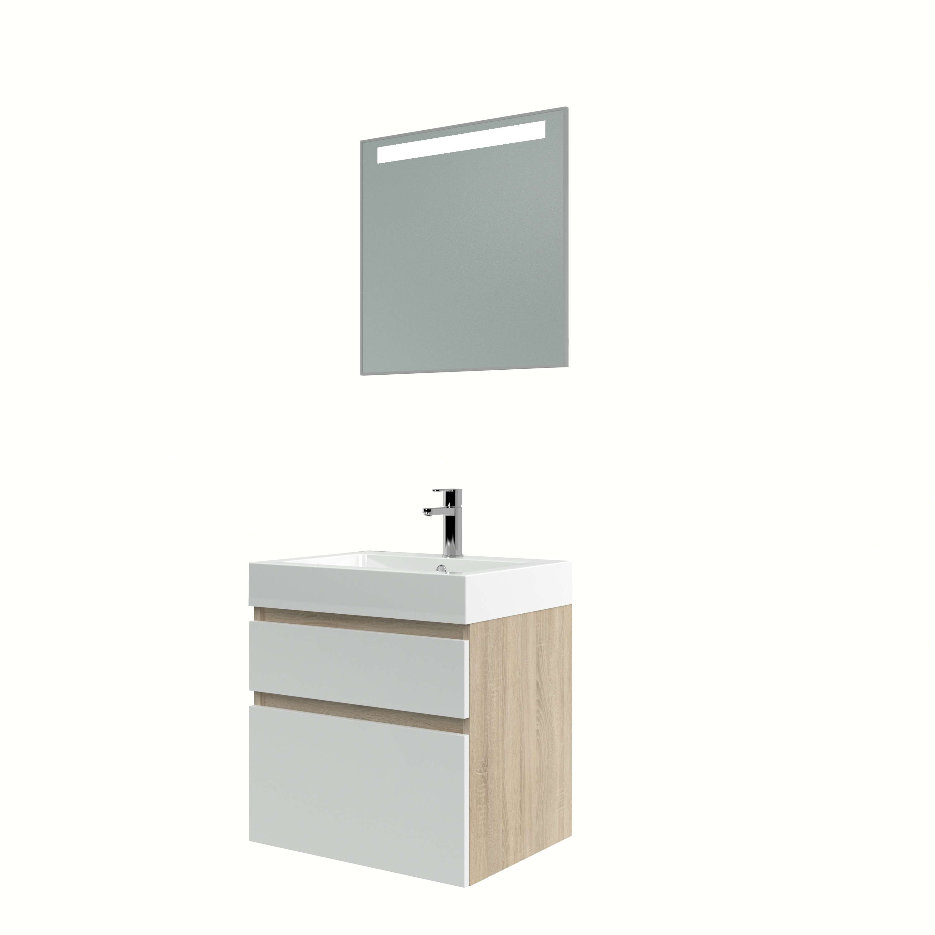 Bruynzeel Monta Badmeubelset Met Spiegel 60Cm Grijs Eikenwit bruynzeel kopen in de aanbieding