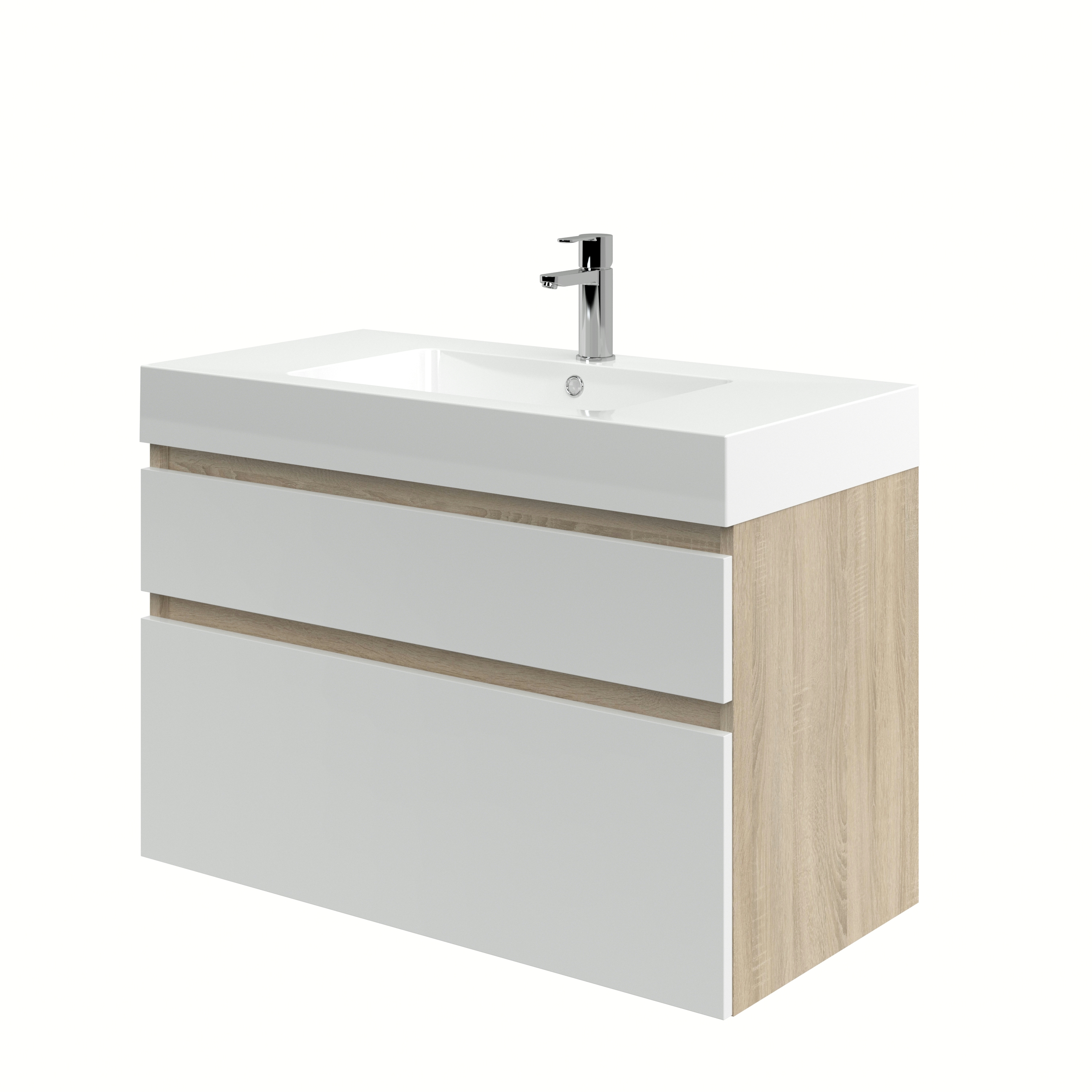 Bruynzeel Monta Badkamermeubel 90 Cm Grijs Eiken Hoogglans Wit bruynzeel kopen in de aanbieding