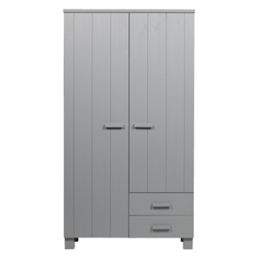 WOOOD kledingkast Dennis 2 deurs met laden betongrijs 202x111x55cm