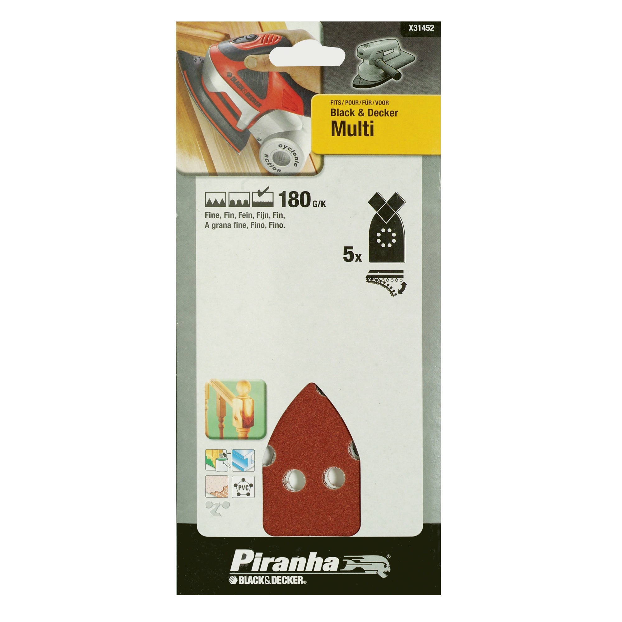 Piranha Schuurpapier X31452 K180 5 Stuks Voor Bd Multi Schuurmachine piranha kopen in de aanbieding