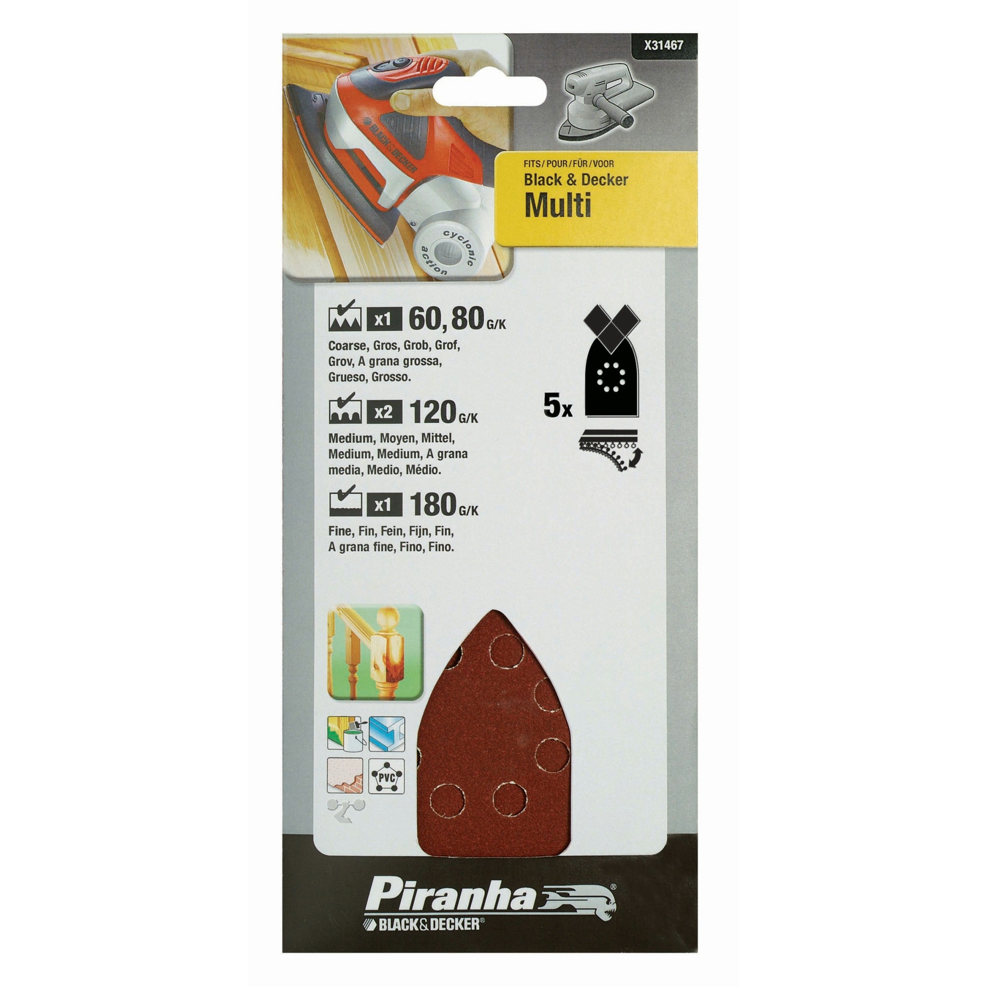Piranha Schuurpapier X31467 K6080120180 Set 5 Stuks Voor Bd Multi Schuurmachine piranha kopen in de aanbieding