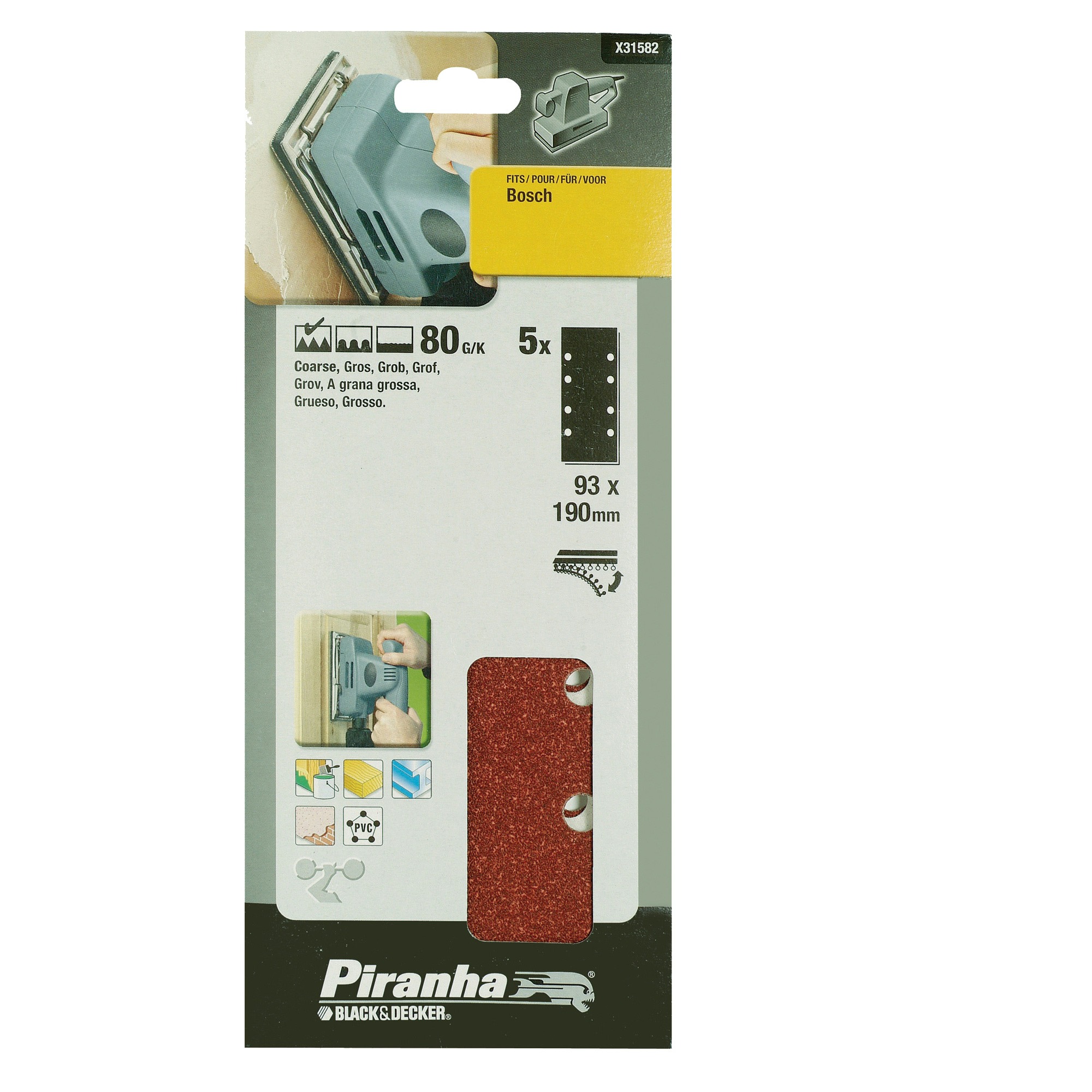 Piranha Schuurpapier X31582 K80 187X93 Mm 5 Stuks piranha kopen in de aanbieding