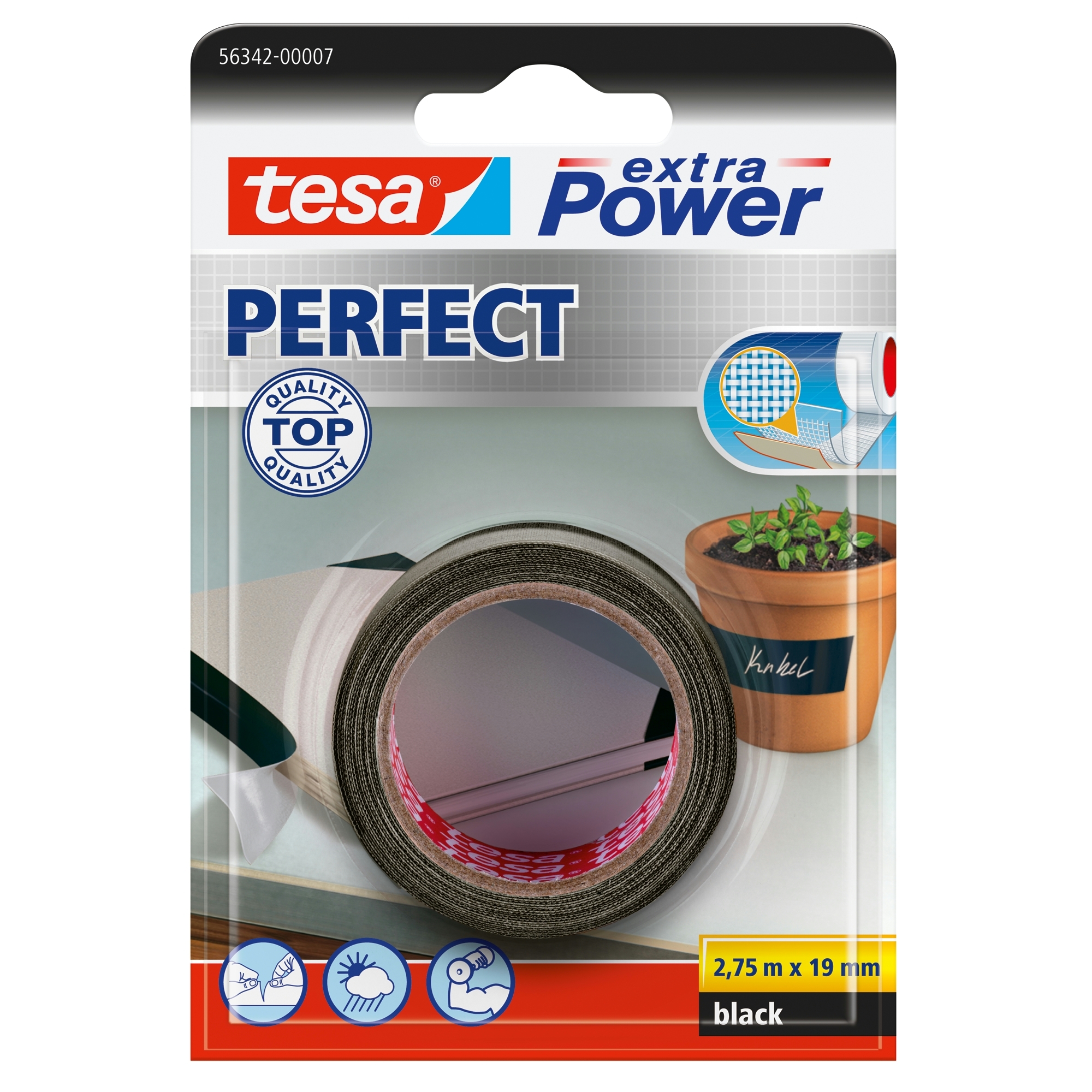 Tesa Extra Power Perfect Textieltape 275Mx19Mm Zwart tesa kopen in de aanbieding