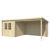 Tuinhuis met overkapping Sunniva vurenhout onbehandeld 590 x 304 cm