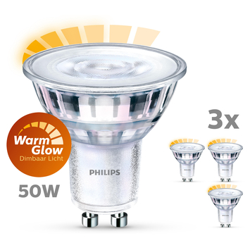 Dierentuin s nachts vallei wedstrijd Philips LED spot GU10 50W 3 stuks warmglow dimbaar kopen? led-lampen |  Karwei