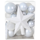 Kerstballen mix kunststof zilver inclusief piek