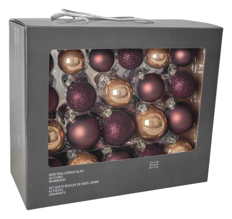Christmas Goods kerstballen mix glas 42 stuks chocoladebruin