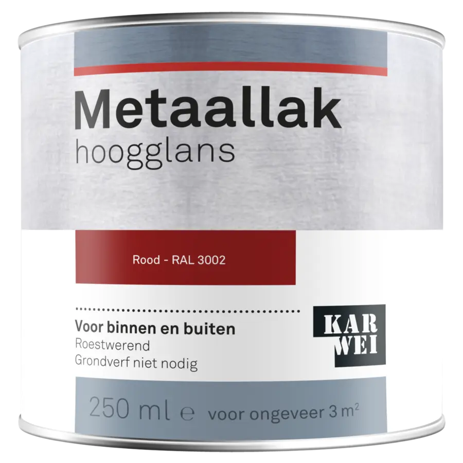 KARWEI metaallak hoogglans RAL 3002 rood 250 ml
