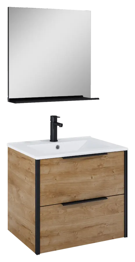 Atlantic Badmeubelset Aria met spiegel en witte wastafel 60cm Canela Eiken