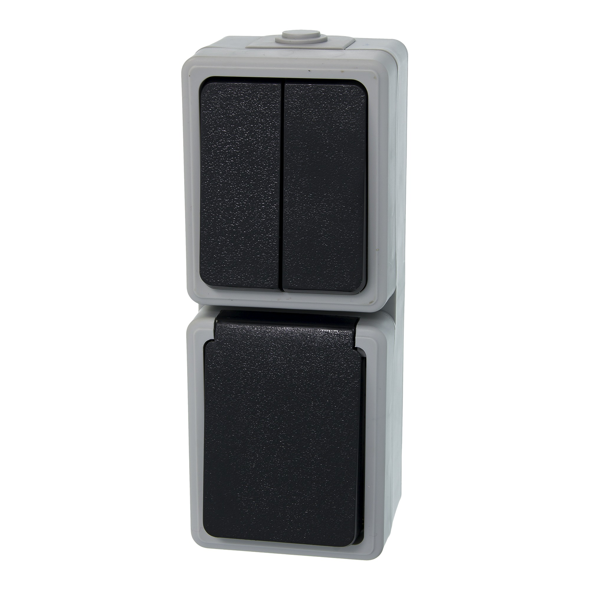 Plieger Combinatie Serieschakelaar Geaard Verticaal Grijszwart Spatwaterdicht plieger kopen in de aanbieding