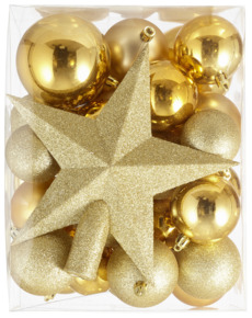 Christmas Goods kerstballen mix kunststof goud inclusief piek