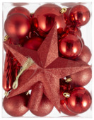 Christmas Goods kerstballen mix kunststof rood inclusief piek