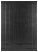 WOOOD kledingkast Connect zwart 3 deurs met laden 195x140x53 cm