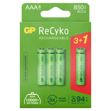 GP Batterij Oplaadbaar AAA 850 mAh ReCyko 1,2V stuks (3+1) kopen? | Karwei