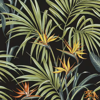 Vliesbehang strelitzia zwart (dessin 111756)
