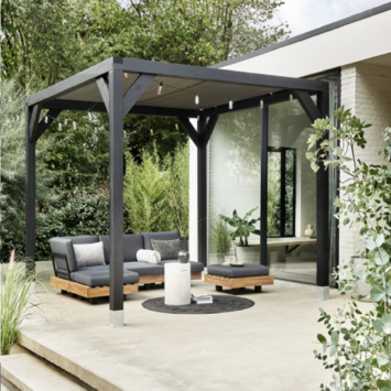 platform Verknald Kom langs om het te weten Pergola Silvano Antraciet met schaduwdoek 324x324cm kopen? urban-chique |  Karwei