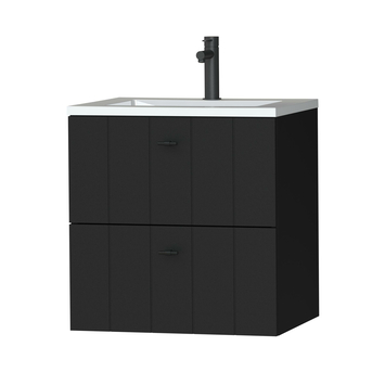 Tiger Maryport Badkamermeubelset 60 cm Mat zwart met wit glanzende polybeton wastafel en matzwarte grepen