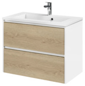 Tiger Reverse Meubelset 80 cm met 2 lades Naturel eik / Mat wit inclusief Quadro wastafel Hoogglans wit