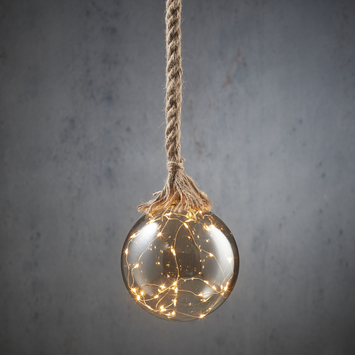Deco bal l.grijs touw 30led werkt op batterijen met timer - l94xd14cm