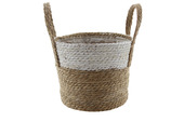 Mand zeegras naturel/wit D32H28 cm