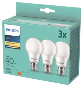 Philips LED 3pack E27 frosted 40W non-dim