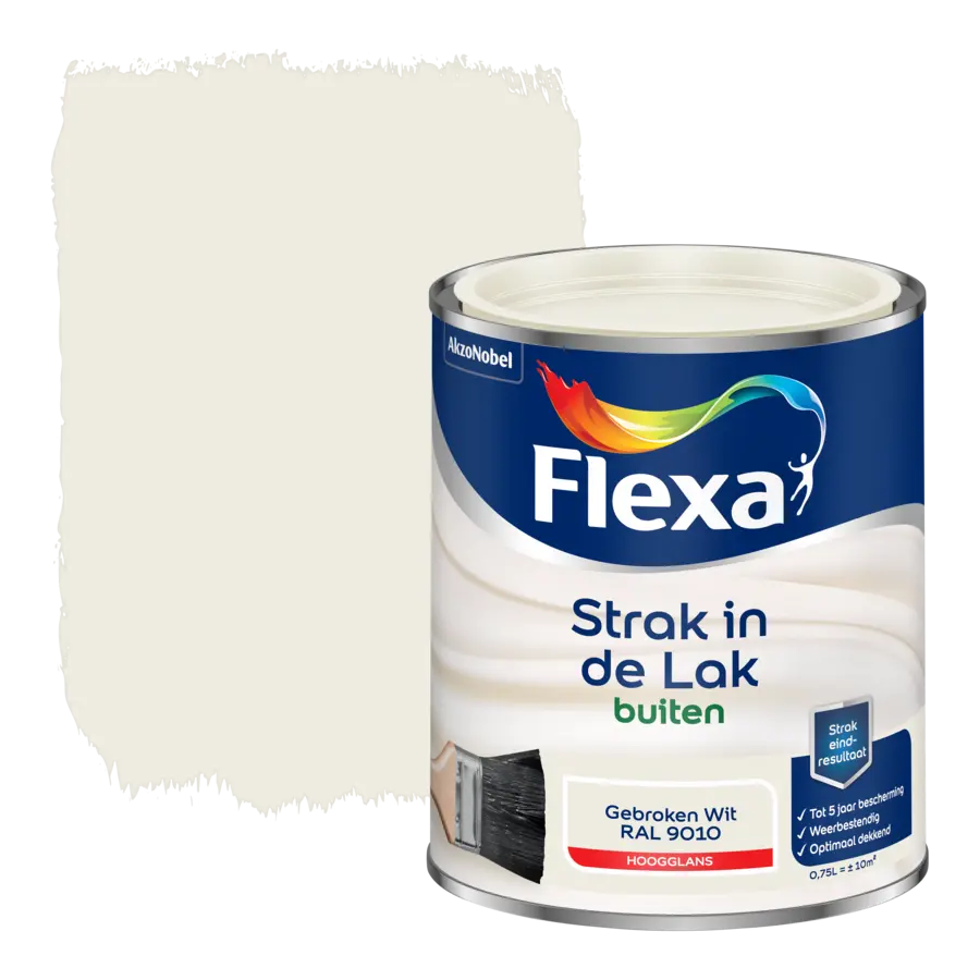 Flexa Strak in de Lak buitenlak hoogglans RAL 9010 gebroken wit 750 ml