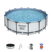 Bestway zwembad Pro Steel Max grijs 457 x 122 cm met ladder en afdekzeil