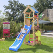 Speeltoestel Jungle Gym Patio met blauwe glijbaan van douglashout