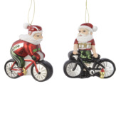 Ornament glas fietsende kerstman per stuk 
