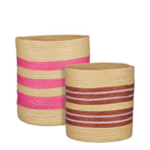 Mand rond bruin fuchsia set van 2 - h32,5xd28,5cm
