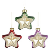 Ornament ster rood roze groen per stuk